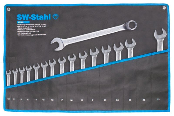 SW-Stahl Gabelringschlüsselsatz, 10-32 mm, gekröpft, 16-teilig, 00193L