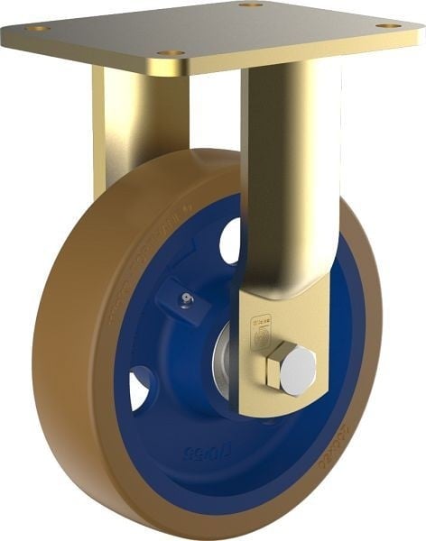 Wicke Schwerlast-Bockrolle mit braunem Topthane® 92 Shore A Polyurethanereifen auf robuster Gussfelge, PG BAK 4/200/50K, 146388