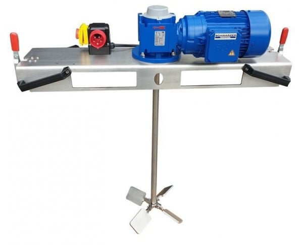 Schwarzer Rührtechnik Schneckengetrieberührwerk, für Medien bis 5000 m/Pas im 1000L IBC, 1,5 KW, Drehzahl: 290 UPM, Staplertraverse Edelstahl, CRW-0170