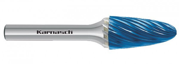 Karnasch Hartmetall-Frässtift Blue-Tec beschichtet RBF/ HP-9 d1= 3 / l2= 14 / d2= 3 / l1= 38mm, VE: 4 Stück, 116036005