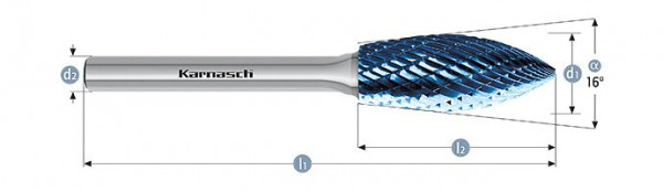 Karnasch Hartmetall-Frässtift Blue-Tec beschichtet SPG/WKN d1= 12,0 / l2= 32 / d2= 6 / l1= 77mm Combi+Form, 116055100