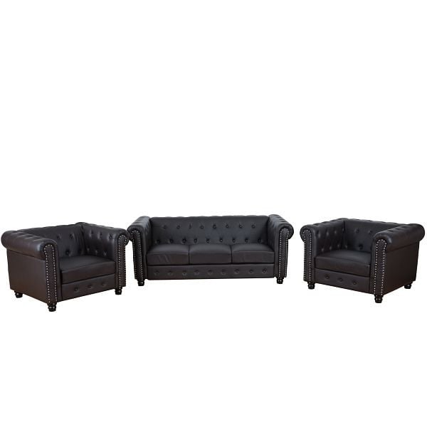 Mendler Luxus 3-1-1 Sofagarnitur Couchgarnitur Loungesofa Chesterfield Kunstleder, runde Füße, braun, 34974