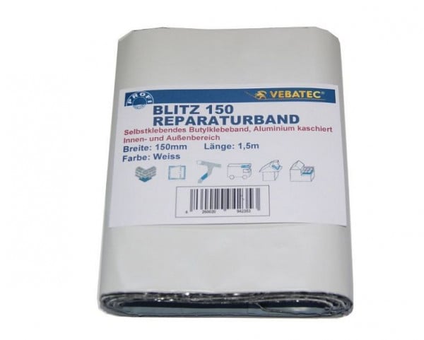 Vebatec Blitz Butyl Reparaturband Aluminium, Farbe: weiss, 150mm x 1,5m, 200