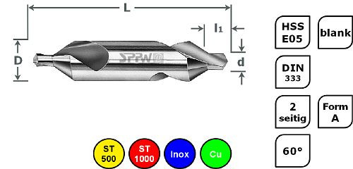 SPPW Zentrierbohrer HSS-E05 30 Stück im Satz Ø1 - Ø5, 1233400001