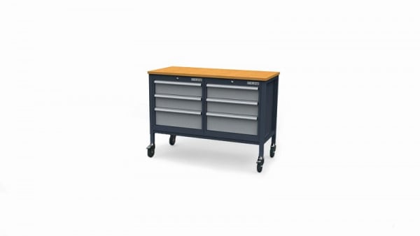 Simplaflex Mobile Kastenwerkbank, mit 2 Gehäuse, mit 6 Schubladen rechts und links, B x T x H 1300 x 600 x 960 mm, CL6633MKW13