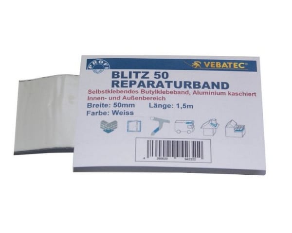 Vebatec Blitz Butyl Reparaturband Aluminium, Farbe: weiss, 50mm x 1,5m, 197