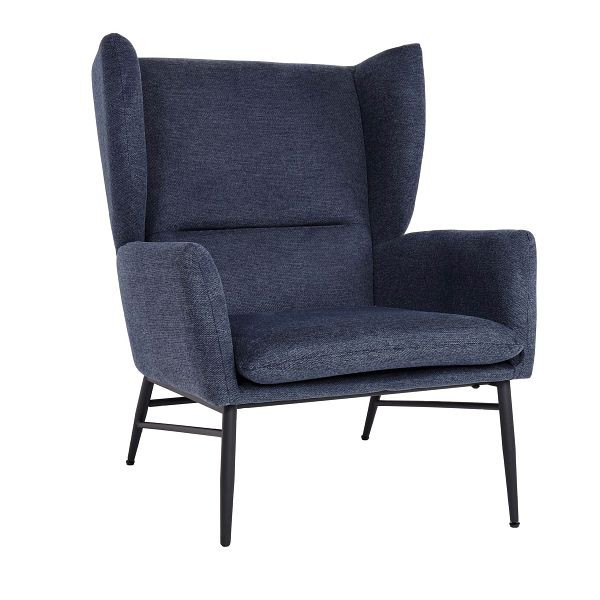 Mendler Lounge-Sessel HWC-L62, Ohrensessel Cocktailsessel Sessel Polstersessel, Stoff/Textil Metall, blau, 117257