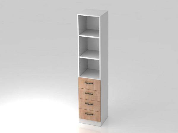 Hammerbacher Schubkasten-Schrank 5OH, 4 Schübe, Sockelblende, Streifengriff Weiß/Nussbaum, 40,6x42x200,4 cm (BxTxH), V7600/W/N/SG