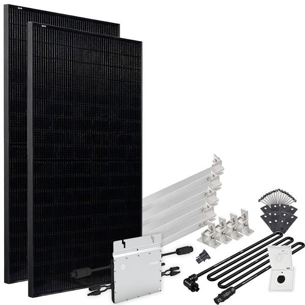 Offgridtec Solar-Direct 860W HM-800 Balkonkraftwerk Full Black Einspeisesteckdose - 5m - Montageset für Flachdach, 4-01-016030-046