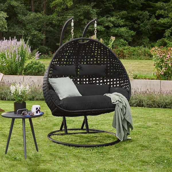 HOME DELUXE Polyrattan Hängesessel TWIN - Schwarz, 49581