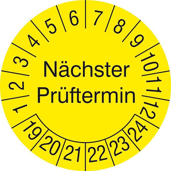 SafetyMarking Prüfplakette, Nächster Prüftermin, Prüfzeitraum: 19-24, Ø 10 cm, Folie, selbstklebend, 21.3733-19-24