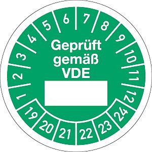 Moedel Prüfplakette Geprüft gemäß VDE... 2019 - 2024, Folie, Ø 30 mm, VE: 10 Stück/Bogen, 55117