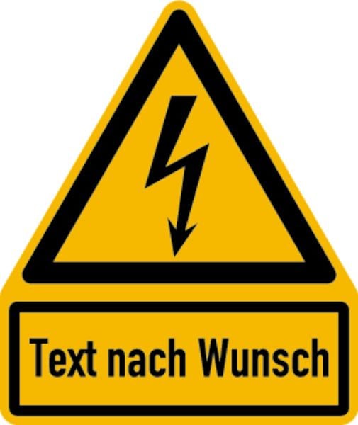 Schilder Klar Warnzeichen Kombischild mit Symbol W012 + Text nach Wunsch, 200x237x0.45 mm Aluminium geprägt, 7502/52