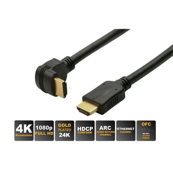 S-Conn HDMI A-Stecker Winkel auf HDMI A-Stecker gerade, vergoldete Kontakte, Abgang nach unten, Full HD, ULTRA HD, 3D, HEAC, 1,5m, 77471-5