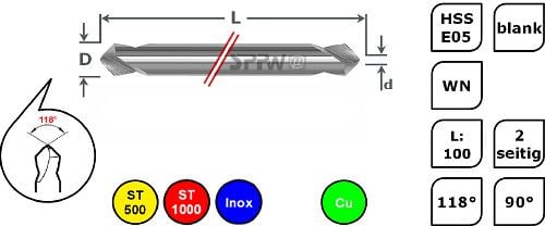 SPPW Duo-Mag HSS-E05 90° WN L: 100 - Ø3,0x0,5, 1249100300