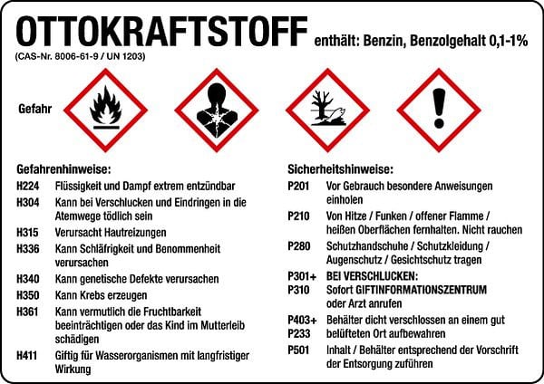 Schilder Klar Gefahrstoffkennzeichnung GHS-Gefahrstoffetiketten: Ottokraftstoff, 105x74 mm Folie selbstklebend, 560/31