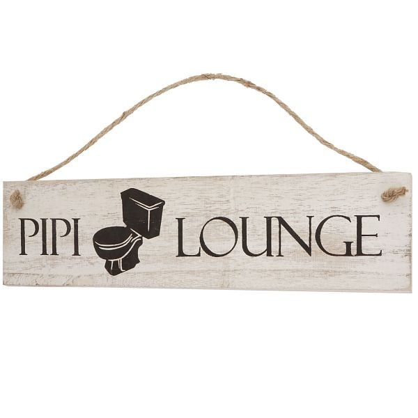 Mendler Wandschild Pipi-Lounge, Dekoschild Holzschild, Shabby-Look 11x43x1cm weiß, 44823