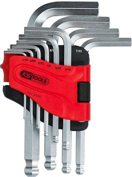 KS Tools Kugelkopf-Innensechskant-Winkelstiftschlüssel-Satz, 10-teilig, kurz, 1/16"-3/8", 151.4740