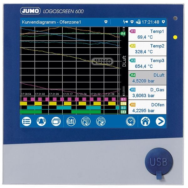 JUMO Bildschirmschreiber mit Software-Paket, 6 Analogeingänge, 230 V, 00647845