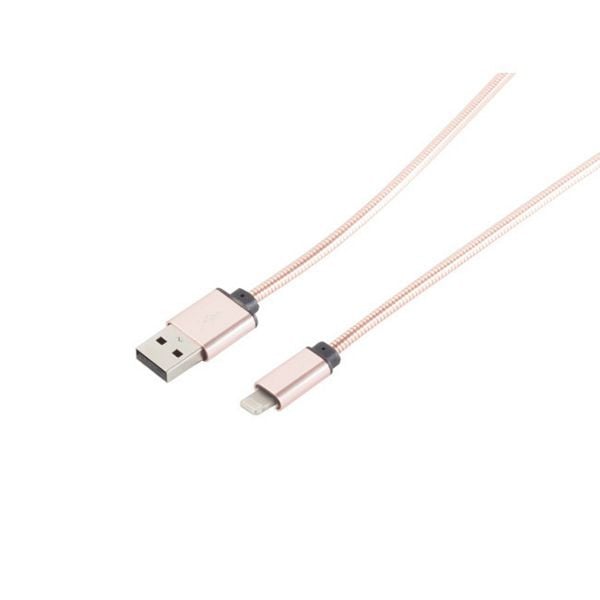 S-Conn Lightning Lade-Sync USB A Stecker auf 8-pin Stecker, Metallumantelung (Steel) Rose 1m, 14-13002