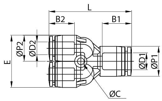 timmer B-YVr2-2x6-8-KU, Y-Verbinder reduzierend in zweifacher Ausführung, Schlauch-Ø: 8 mm, Schlauch-Ø: 6 mm, VE: 5 Stück, 03070140