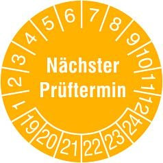 SafetyMarking Prüfplakette - mit Jahresfarbe, Nächster Prüftermin, Prüfzeitraum: 19-24, Ø 2 cm, Folie, selbstklebend, VE: 28 Stück/Bogen, 30.3711-19-24