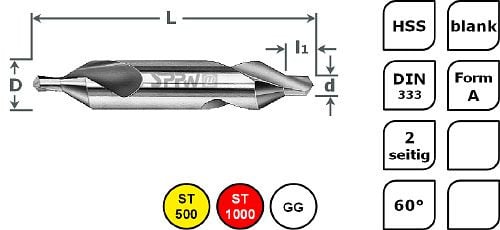 SPPW Zentrierbohrer HSS 30 Stück im Satz Ø1 - Ø5, 1231100001