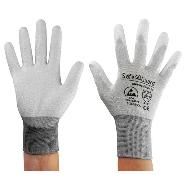 SafeGuard ESD-Handschuh grau/dunkelgrau, beschichtete Handflächen Nylon/Carbon Größe 2XL, VE: 12 Paar, DSWL39626