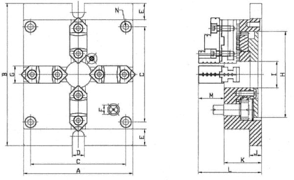 MACK Stationäres 4-Backen Drehfutter Ø 165 mm, ZE-SDF4-165