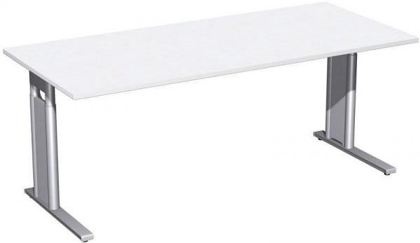 geramöbel Schreibtisch höhenverstellbar, C Fuß Blende optional, 1800x800x680-820, Weiß/Silber, N-647146-WS