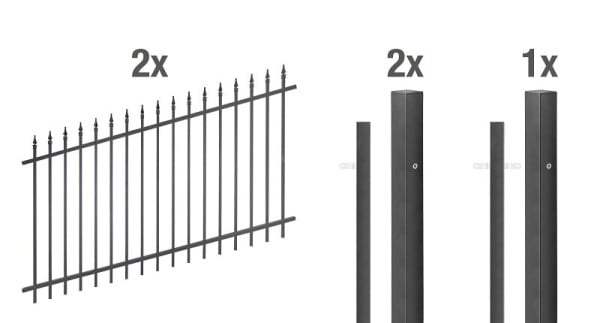 Alberts Zaun-Set Chaussee verstellbar, Aluminium, matt schwarz kunststoffbeschichtet, zum Einbetonieren, 4 m x 1000 mm, 511531