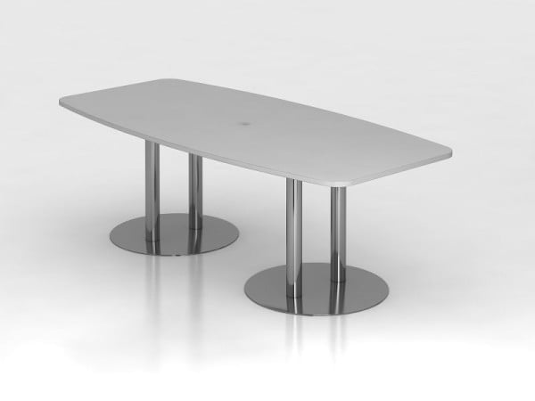 Hammerbacher Konferenztisch 220cm Säulenfuß, Grau/Chrom, tonnenförmig, VKT22S/5/C