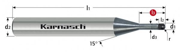 Karnasch CBN High-End Micro Schaftfräser d= 6,0/r=3,00/L2=3,5/d2=6/Z=2, 3066330600035