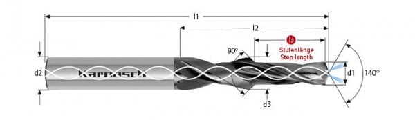 Karnasch VHM-Mehrfasen-Stufenbohrer mit IK M 12 / L3=30,0 mm DVC-X2, 22047312