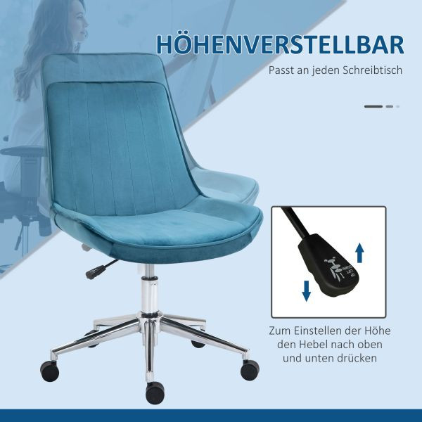 HOMCOM Bürostuhl Schreibtischstuhl Drehstuhl drehbar Höhenverstellbar 360°, Samtstoff, Blau, 52,5 x 60 x 82-91 cm, 836-134BU