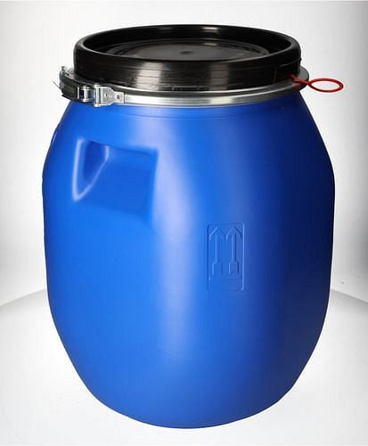 DENIOS Kunststoff-Deckelfass, quadratisch, blau, 30 Liter, 279039