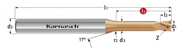 Karnasch VHM-Gesenkfräser kurz Rockwell HSC/HHC d= 2,0 / L3= 8 / Z=4 HXC-Nano³, 306269020008