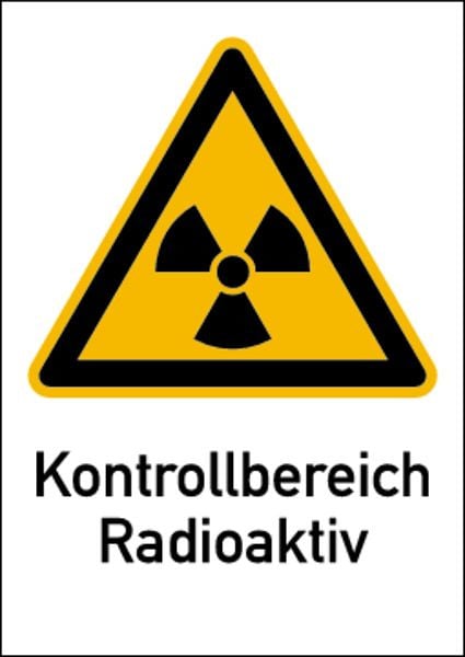 Schilder Klar Warnschild Strahlenschutz Kontrollbereich Radioaktiv (WS 110), 210x297x0.45 mm Aluminium geprägt, 6402/52