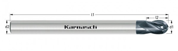 Karnasch VHM 3D-Radiusfräser 'FOURWIN' für TITAN d= 12,0 / r= 6,00 / L3= ohne / L1= 100 mm TI-X2, 3074851200100