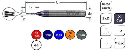 SPPW Micro-Bohrnutenfräser VHM+X.Cut 3xØ L: 39x0,2 z:2 d3 Ø0,10, 6785000010