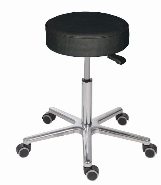 Lotz XXL-Hocker, Sitz Kunstleder, schwarz, Ø 360 mm, Sitzhöhe 560 - 740 mm, Aluminium-Fußkreuz, für Personen bis 180kg, 3691.1-10