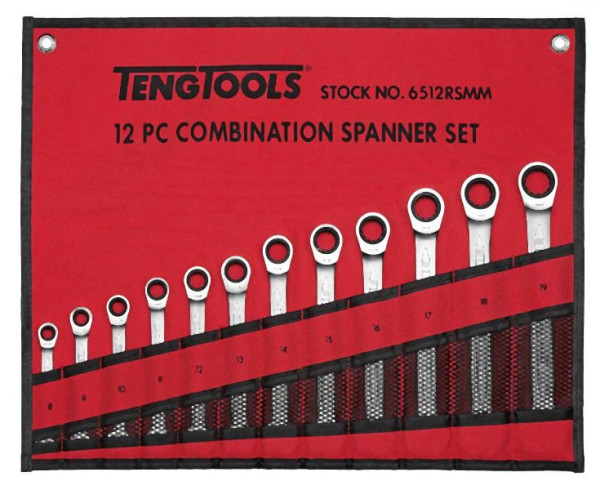 Teng Tools Ratschen-Kombischlüssel-Set RS, Werkzeugrolle, 12 Teile, 6512RSMM