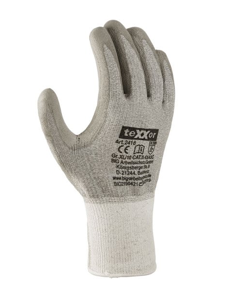 teXXor Schnittschutz-Strickhandschuhe PU-BESCHICHTUNG, grau/grau, Materialstärke: 1,2 mm, Größe: 7, VE: 240 Paar, 2418-7