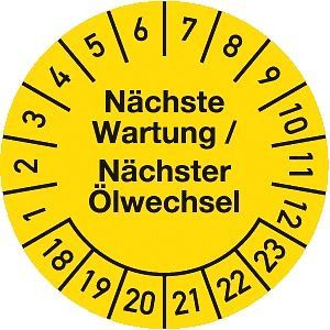 Moedel Prüfplakette Nächste Wartung/Nächster Ölwechsel 2018-2023, Dokumentenfolie, Ø30mm, 10Stück/Bogen, 54741