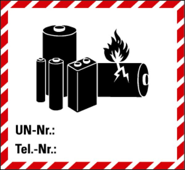 Schilder Klar Kennzeichnung für Lithium-Batterien nach Wunsch, 105x74 mm, Rolle á 500 Stück, Folie selbstklebend, 654/91