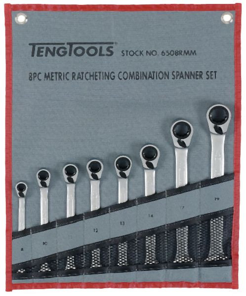 Teng Tools Ratschen-Kombischlüssel-Set R, Werkzeugrolle, 8 Teile, 6508RMM