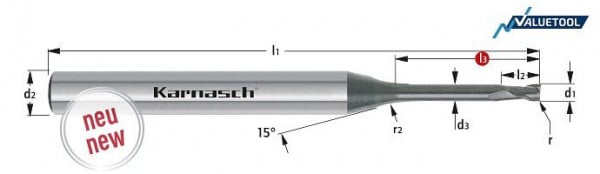 Karnasch VHM-Valuetool-Micro Schaftfräser < 55 HRC / HSC / HPC d= 5,0 / r= 0,50 / L3=40,0 mm WRC², VE: 2 Stück, 308011050005040