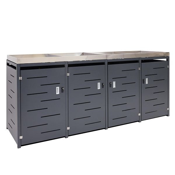 Mendler 4er-Mülltonnenverkleidung HWC-H40, Mülltonnenbox, Pflanzkasten Edelstahl-Metall-Kombi 92kg 110x250x75cm erweiterbar, 73381+73382+73383