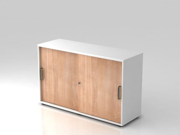 Hammerbacher Schiebetürschrank 2OH 120cm Streifengriff Weiß/Nussbaum, 120x40x74,8 cm (BxTxH), V1752S/W/N/SG