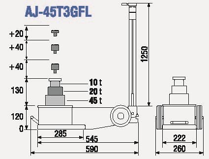 TDL 3-stufiger lufthydraulischer Heber, Tragkraft: 45 t, AJ-45T3GFL